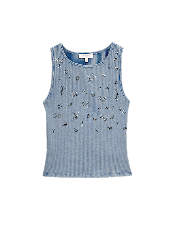 Cotton Rich Jersey Ribbed Embellished Vest