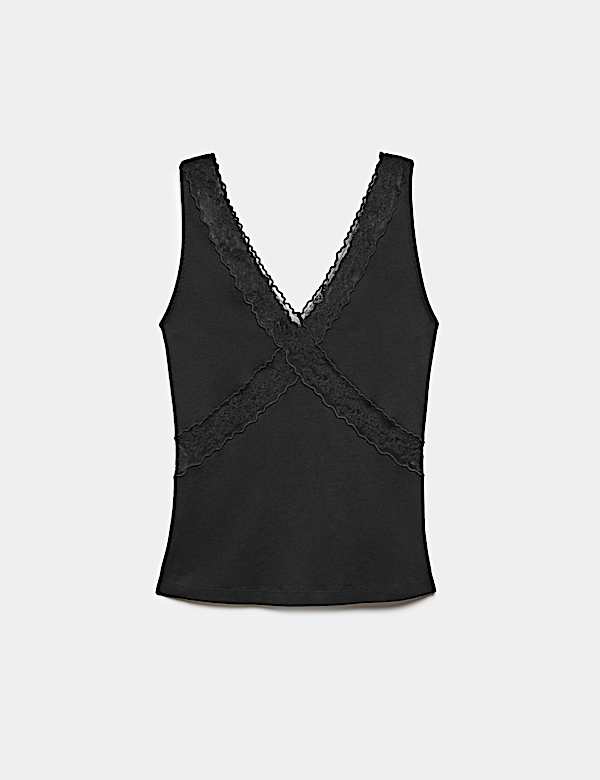 Jersey V-Neck Lace Insert Cami Top - PT