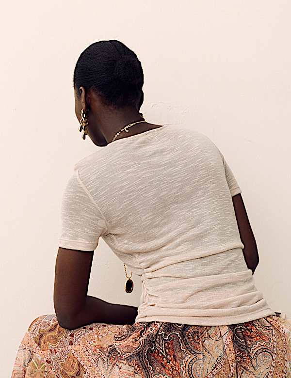 Slub Ruched Side Detail Short Sleeve Top - US