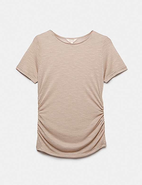 Slub Ruched Side Detail Short Sleeve Top - US