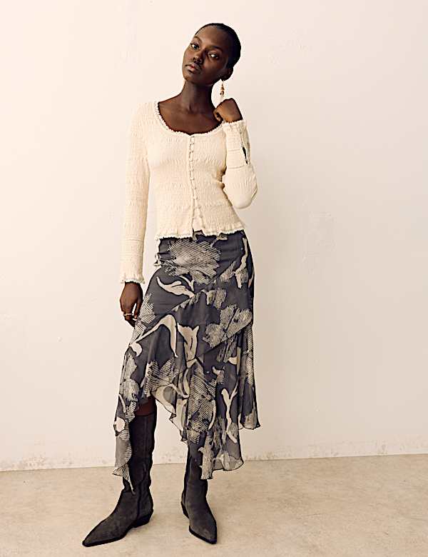Pure Cotton Shirred Scoop Neck Top - NZ