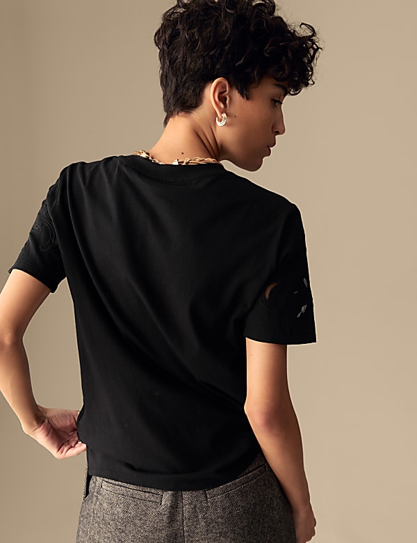 Cotton Rich Embroidered Crew Neck T-Shirt