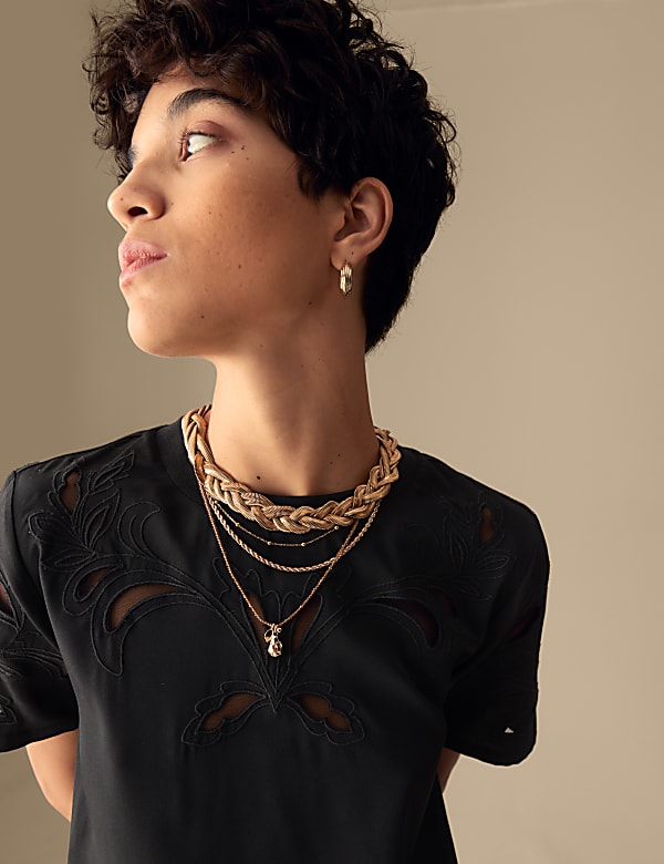 Cotton Rich Embroidered Crew Neck T-Shirt