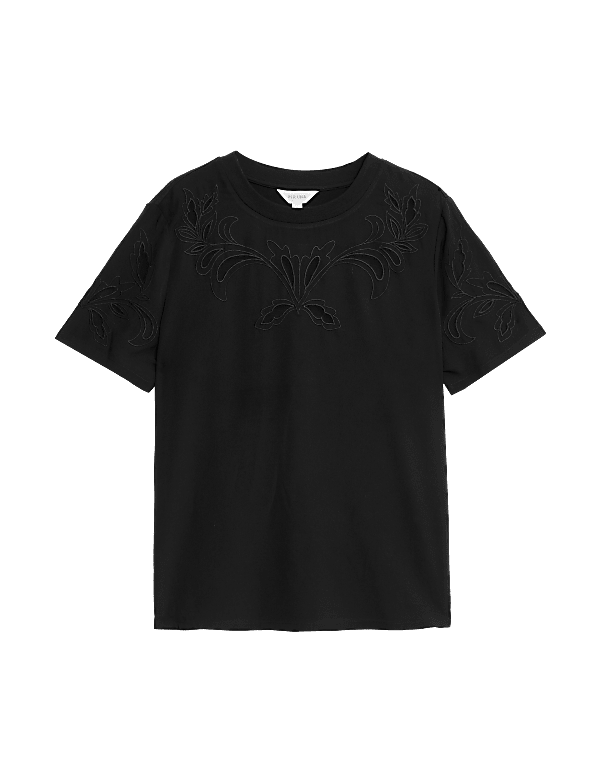 Cotton Rich Embroidered Crew Neck T-Shirt