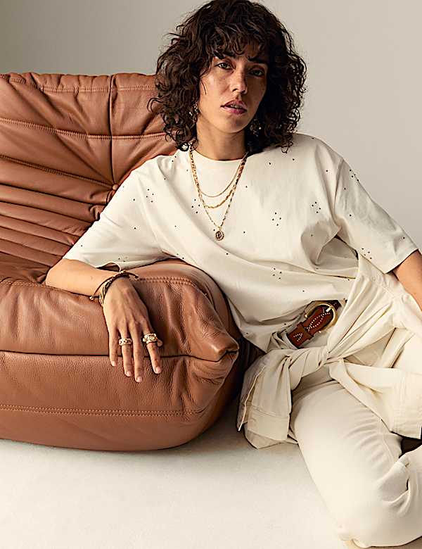 Pure Cotton Embellished Relaxed T-Shirt - CH