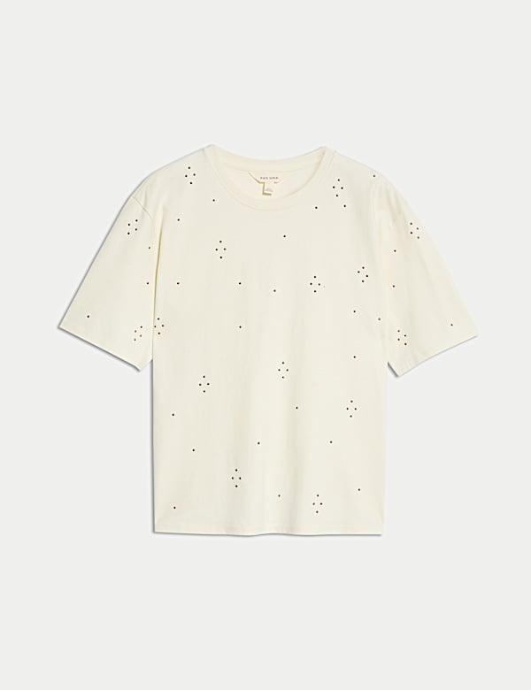 Bequemes T-Shirt aus reiner Baumwolle mit Verzierung - AT