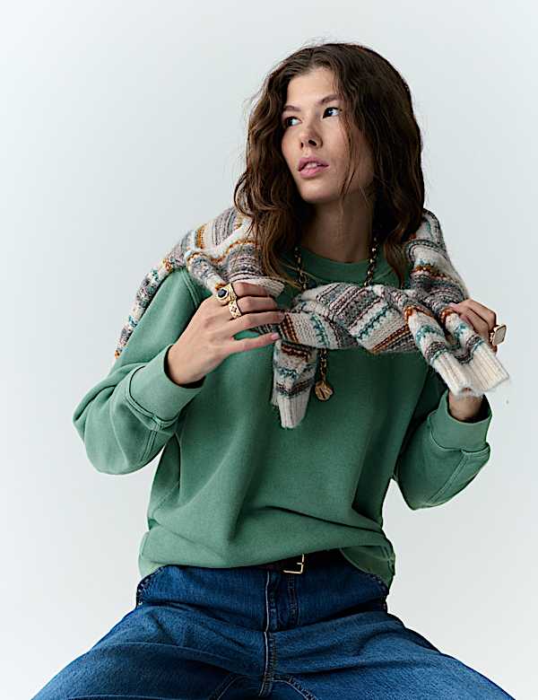 St&uuml;ckgef&auml;rbtes Sweatshirt aus Baumwolle mit lockerer Passform - AT