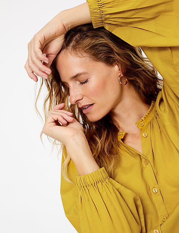 Pure Cotton Blouson Sleeve Blouse