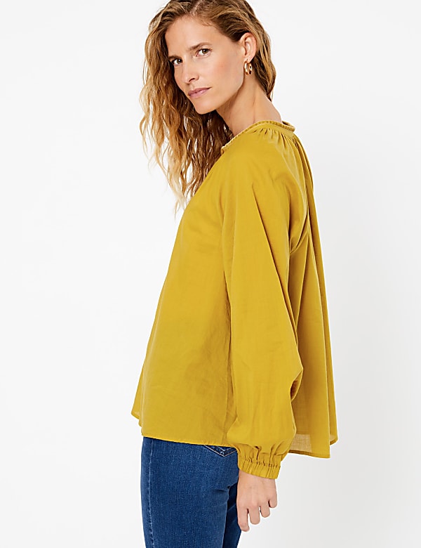 Pure Cotton Blouson Sleeve Blouse