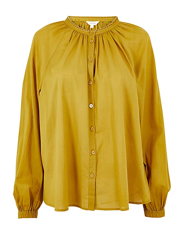 Pure Cotton Blouson Sleeve Blouse