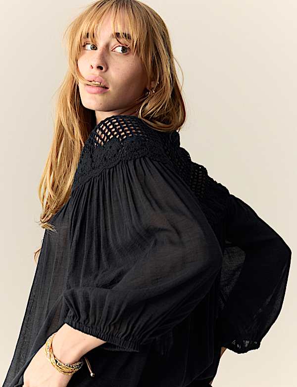 Cotton Rich Tie Front Blouse - IL