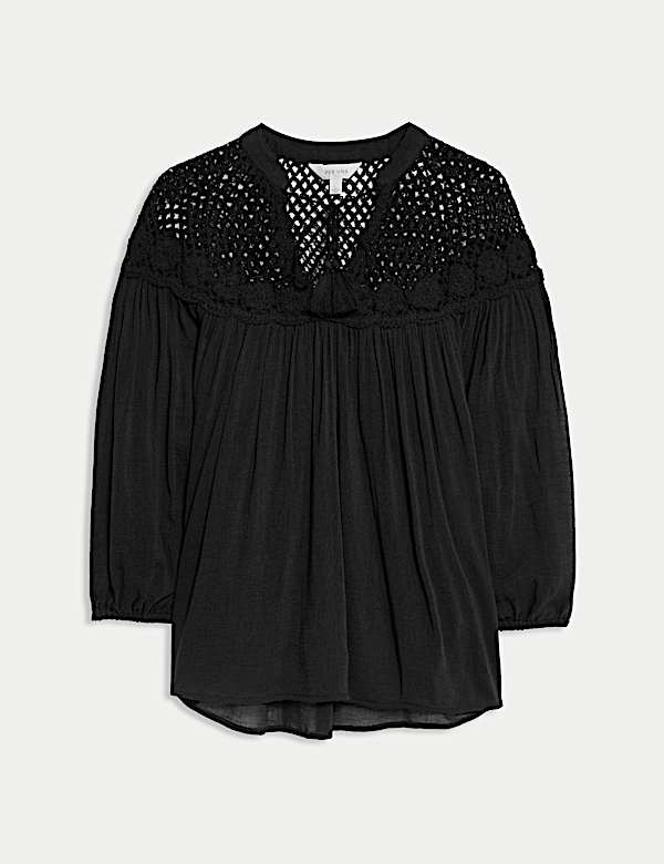 Cotton Rich Tie Front Blouse - IL