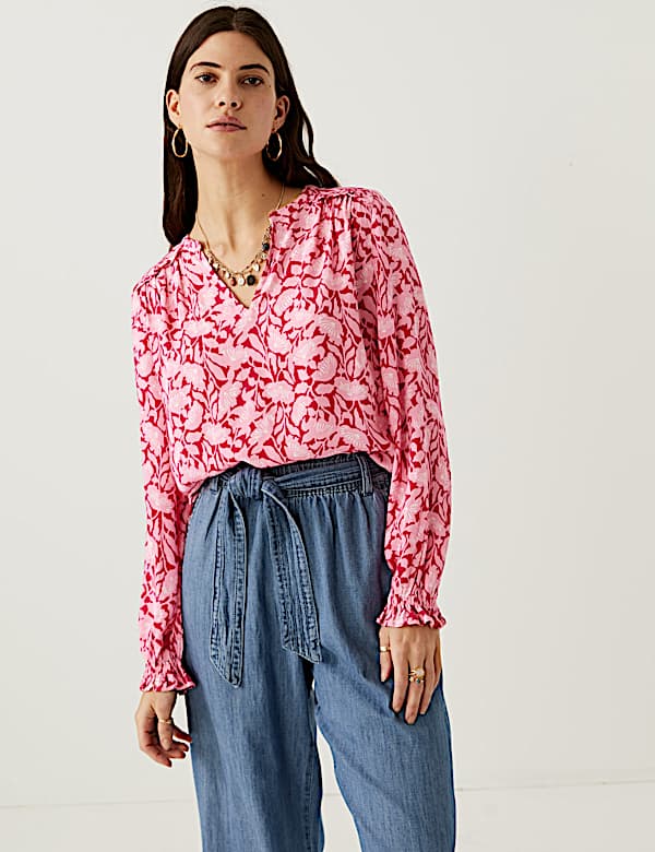 Floral Notch Neck Popover Blouse