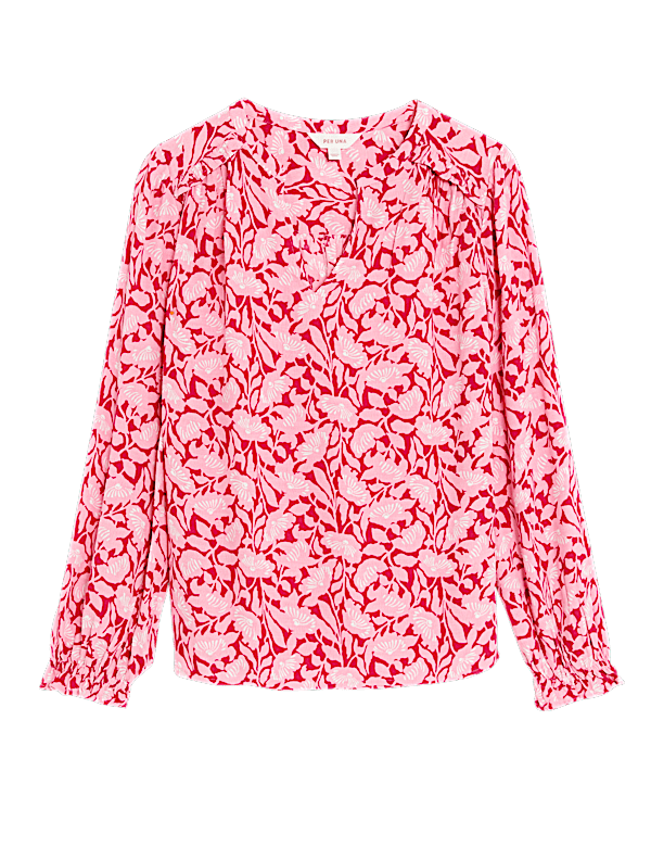 Floral Notch Neck Popover Blouse