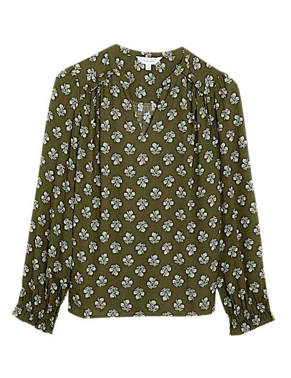 Floral Notch Neck Popover Blouse
