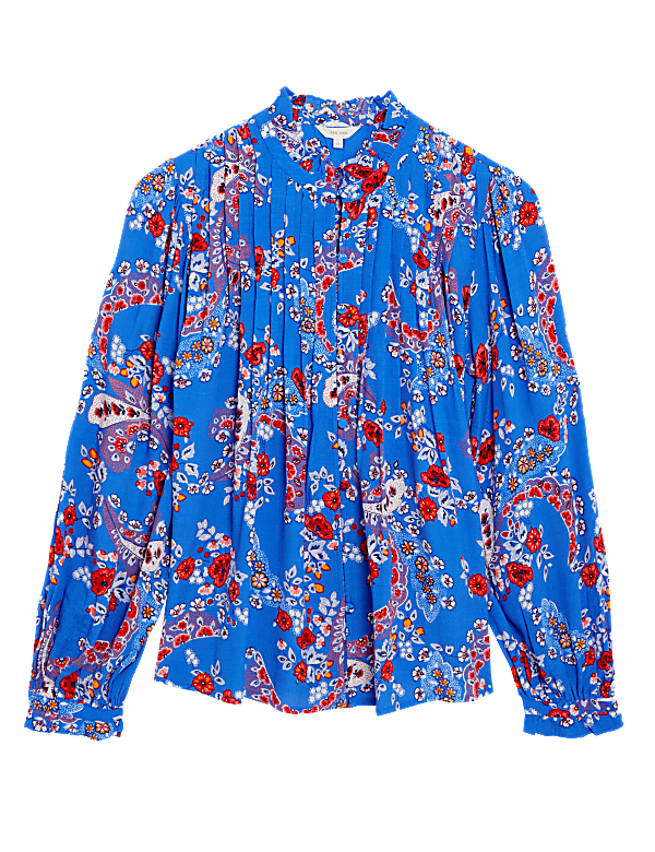 Floral Pintuck Long Sleeve Blouse