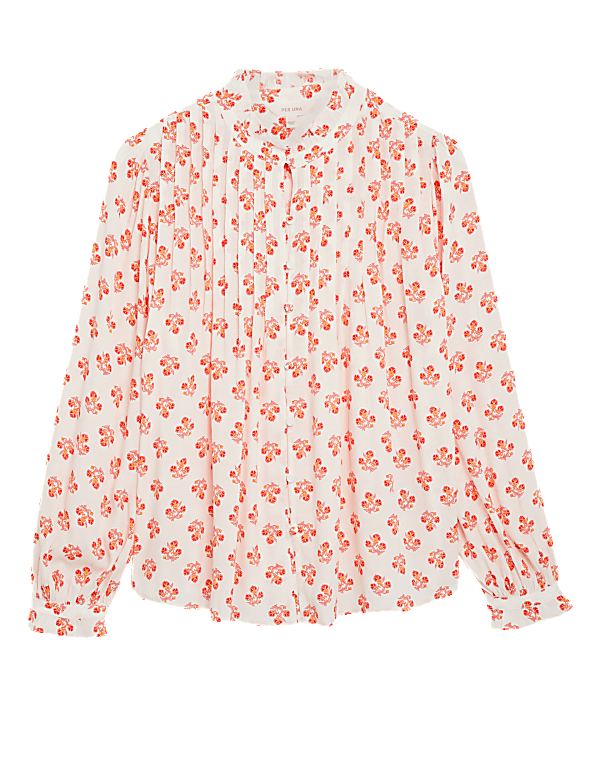 Floral Pintuck Long Sleeve Blouse