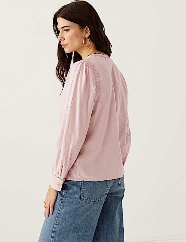 Cotton Blend Textured Lace Insert Blouse