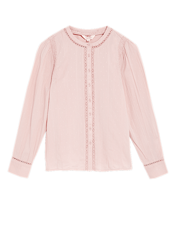 Cotton Blend Textured Lace Insert Blouse