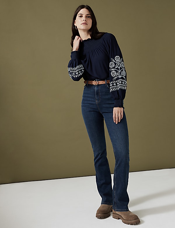 Embroidered Funnel Neck Blouse
