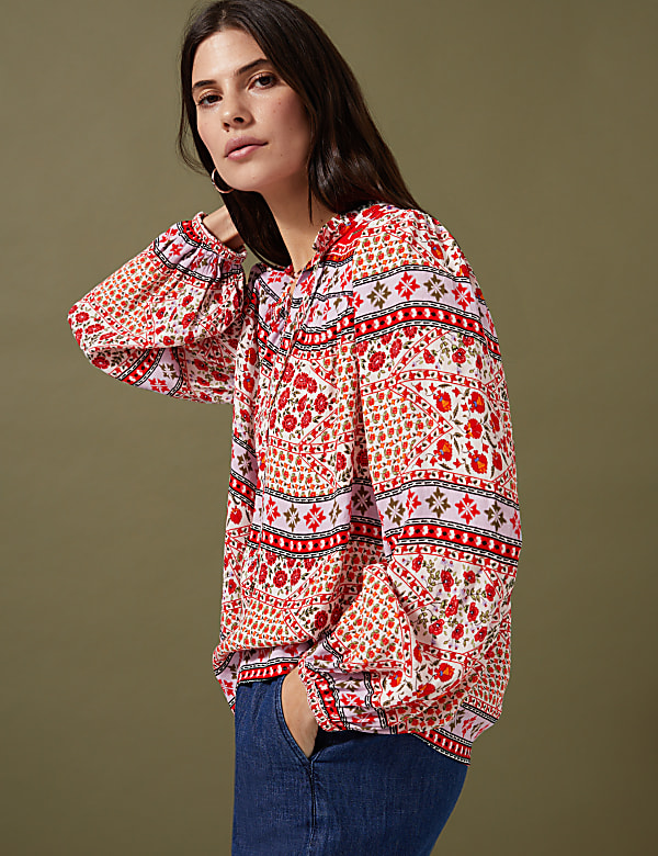 Floral Tie Neck Blouse