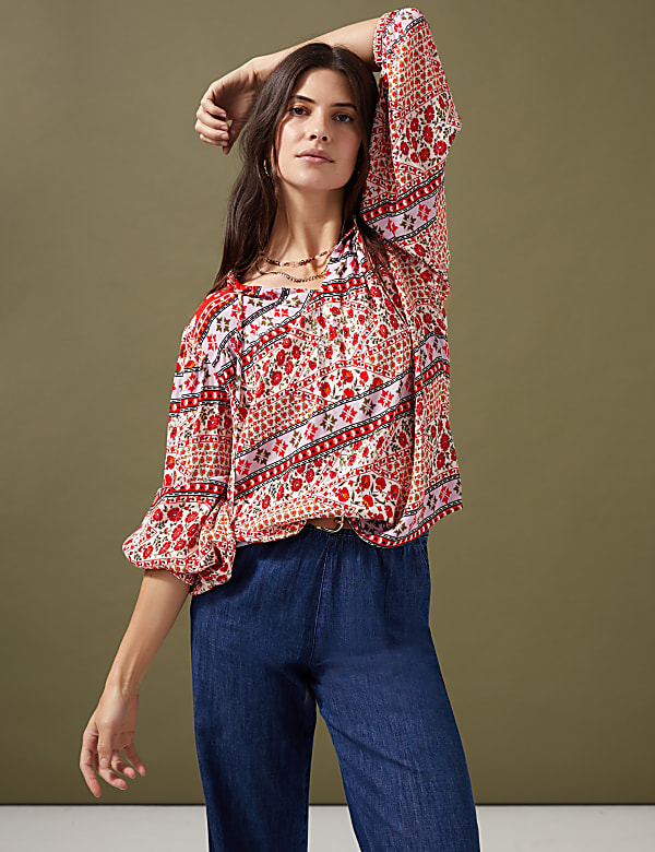 Floral Tie Neck Blouse