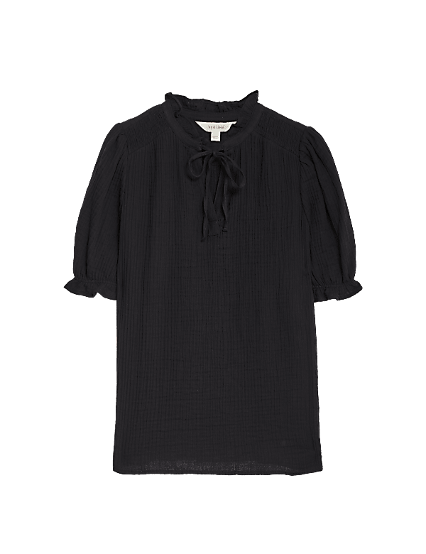 Pure Cotton Textured Notch Neck Blouse