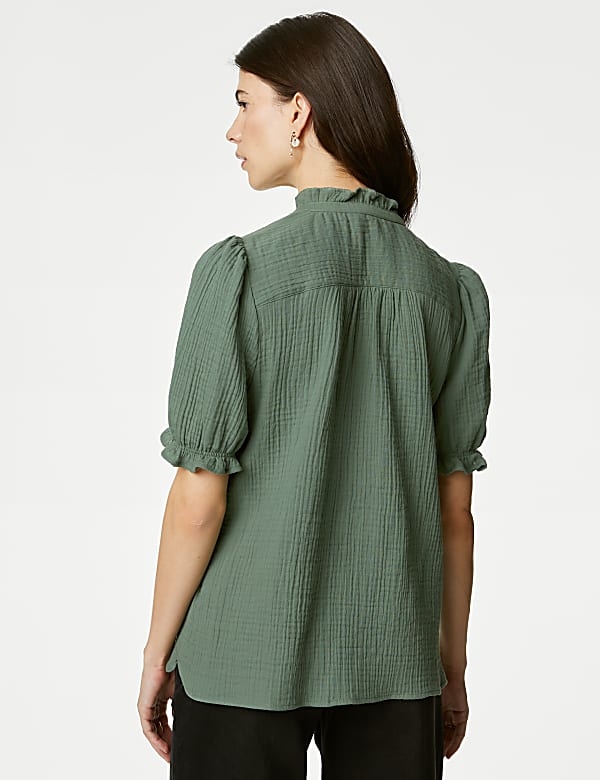 Pure Cotton Textured Notch Neck Blouse