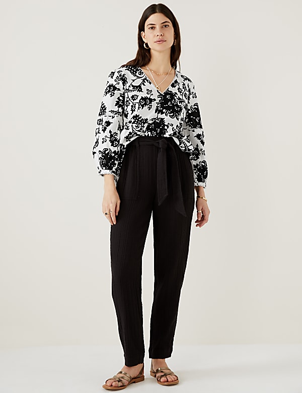 Linen Rich Floral V-Neck Blouse