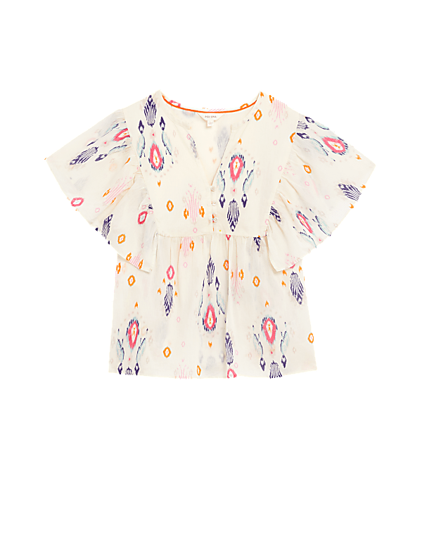 Pure Cotton Printed Notch Neck Blouse