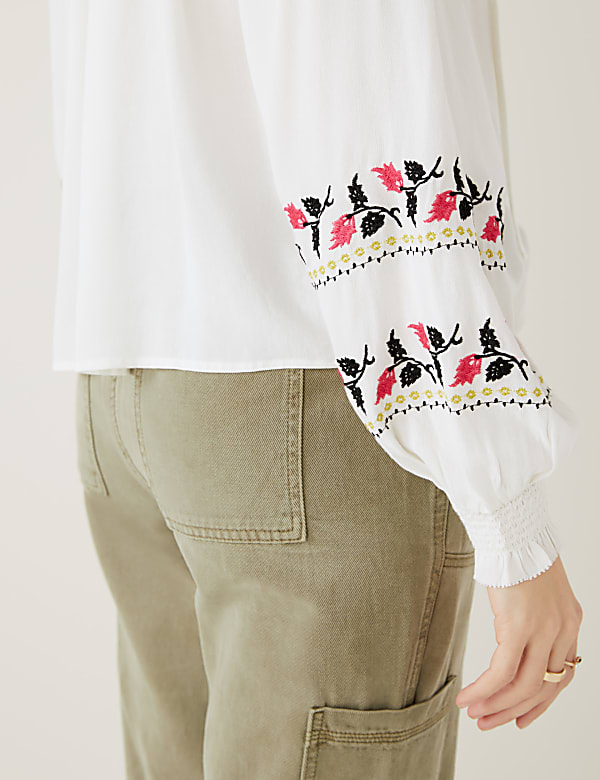 Embroidered Tie Neck Blouse