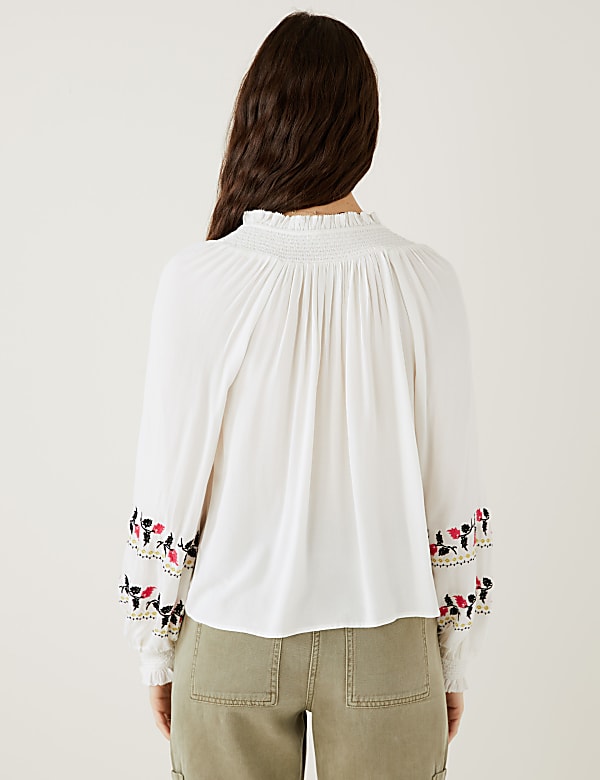 Embroidered Tie Neck Blouse