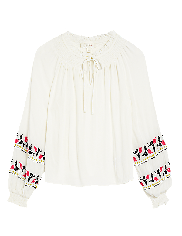 Embroidered Tie Neck Blouse