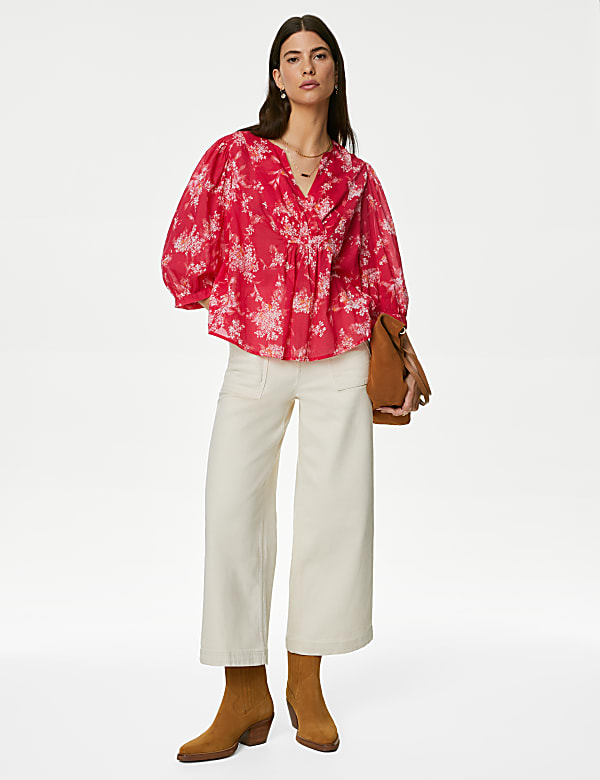 Pure Cotton Printed Notch Neck Blouse