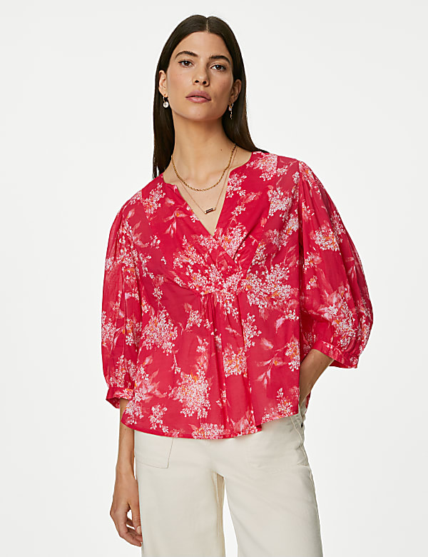Pure Cotton Printed Notch Neck Blouse