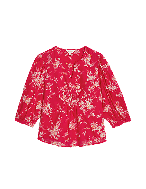 Pure Cotton Printed Notch Neck Blouse