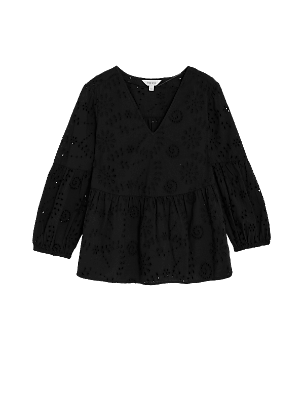 Pure Cotton Broderie V-Neck Blouse