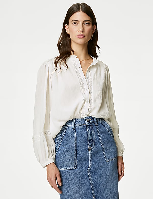 Modal Blend Lace Insert Blouse - JE