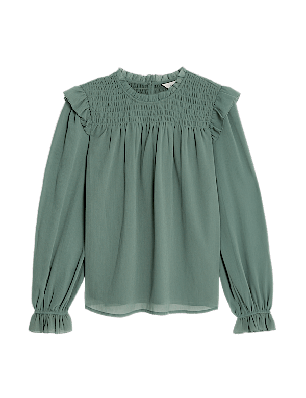 Shirred High Neck Frill Detail Blouse