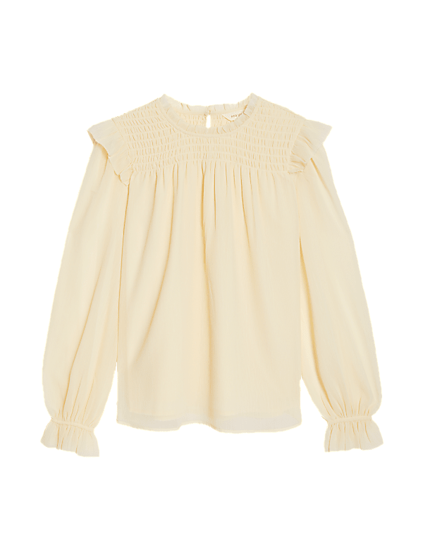 Shirred High Neck Frill Detail Blouse