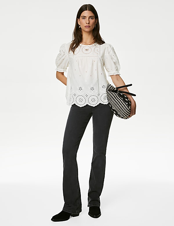 Pure Cotton Broderie Puff Sleeve Blouse