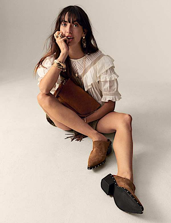 חולצה אלגנטית מכותנה טהורה עם צווארון עגול ומלמלה - IL