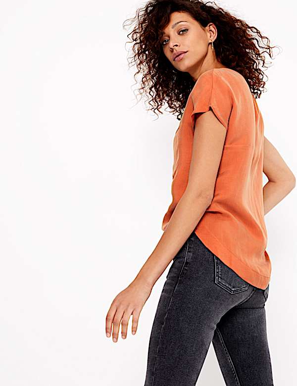 Cupro V-Neck Cap Sleeve Shell Top