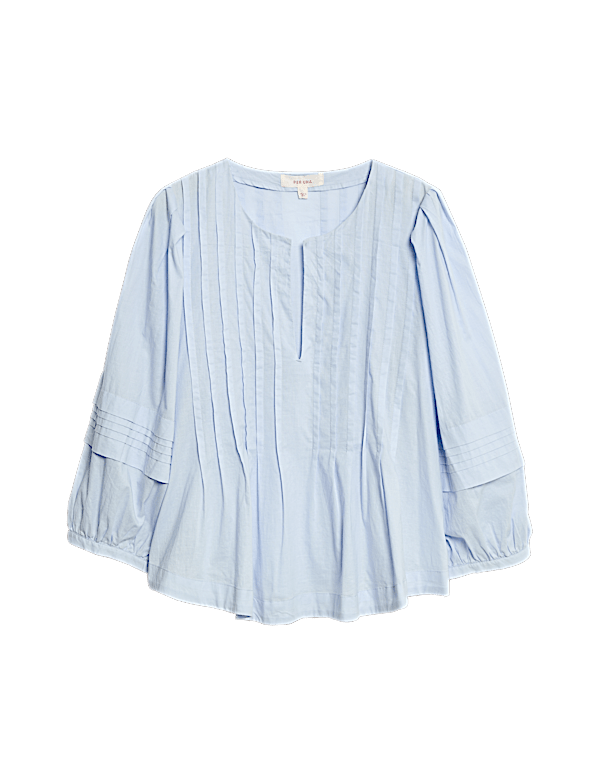 Pure Cotton V-Neck Pintuck Blouse