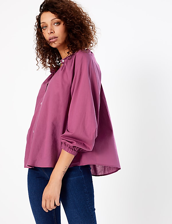 Pure Cotton Blouson Sleeve Blouse