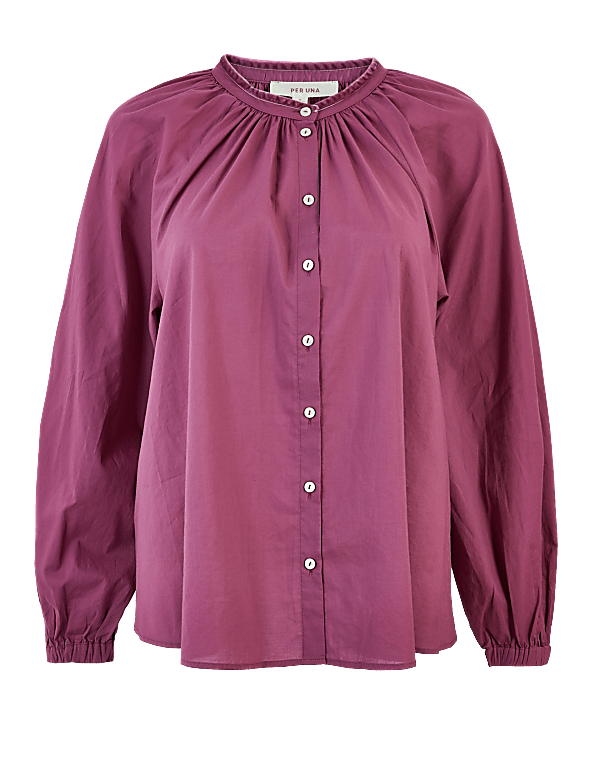 Pure Cotton Blouson Sleeve Blouse