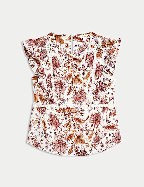 Top s krajkovou vložkou, volánem a potiskem - CZ