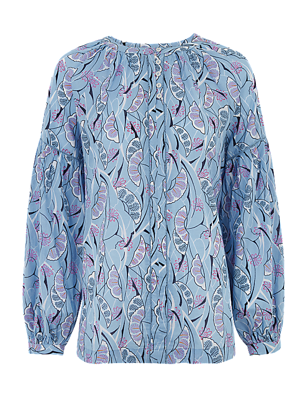 Pure Cotton Printed Blouson Sleeve Blouse