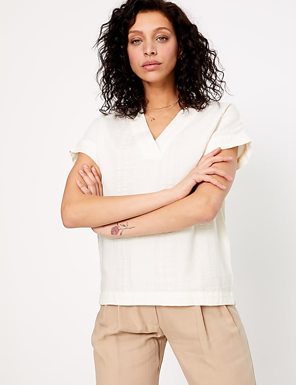 Pure Cotton Textured V-Neck T-Shirt