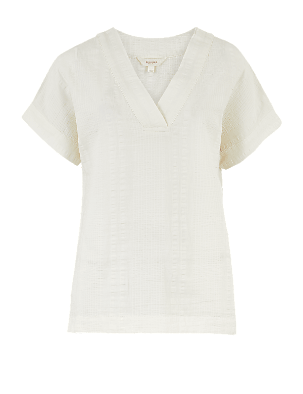 Pure Cotton Textured V-Neck T-Shirt